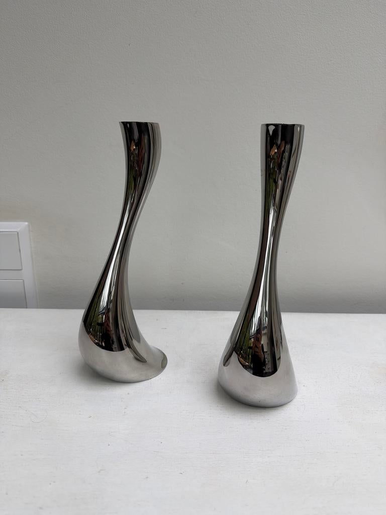 Georg Jensen Cobra Kandelaars - Roestvrijstaal (2 stuks), Overige kleuren, Nieuw, Ophalen of Verzenden, Metaal