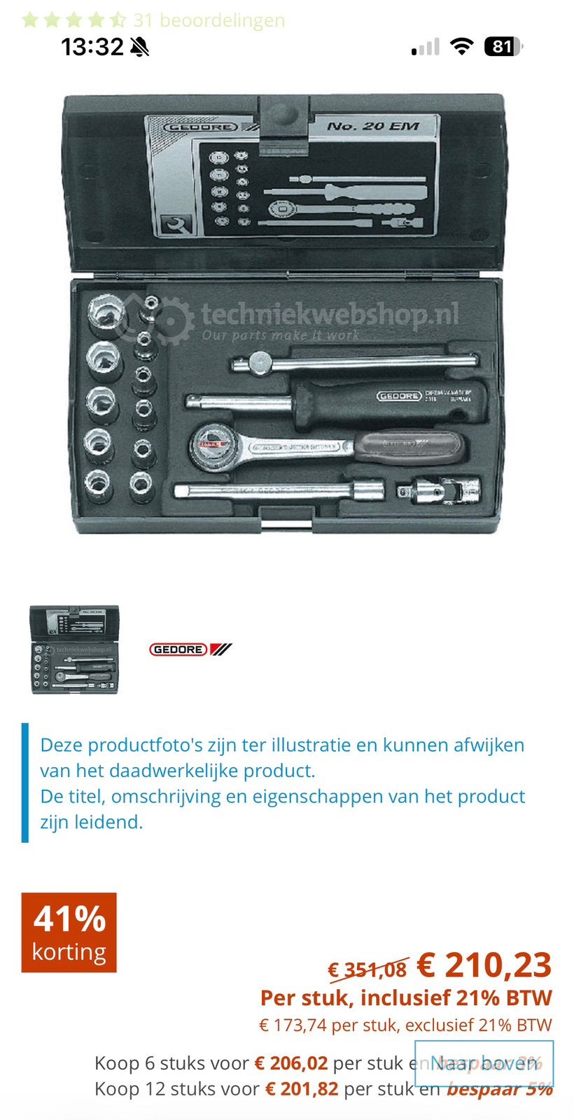 Gedore No. 20 EM Doppendoos 1/4" - Complete Set, Ophalen, Gebruikt