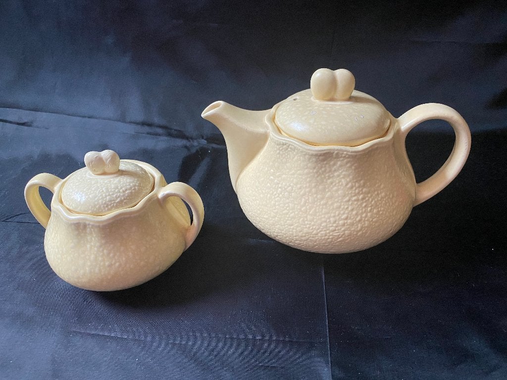 Art Deco Theepot en Suikerpot met deksel, Elsterwerda GMBH, Gebruikt, Ophalen of Verzenden, Aardewerk, Theepot