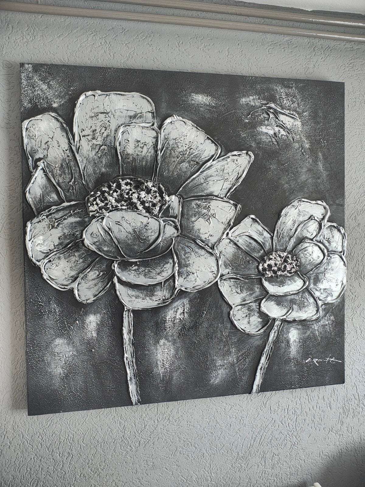 Canvas schilderij bloemen 100x100 cm - Zwart/Wit, Ophalen