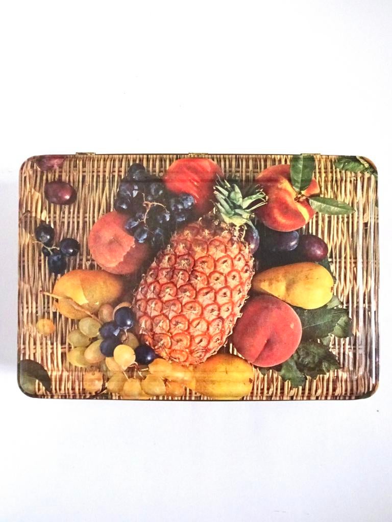 Groot vintage 60s 70s blik fruit gekleurd retro design, Verzamelen, Blikken, Ophalen, Zo goed als nieuw, Overige
