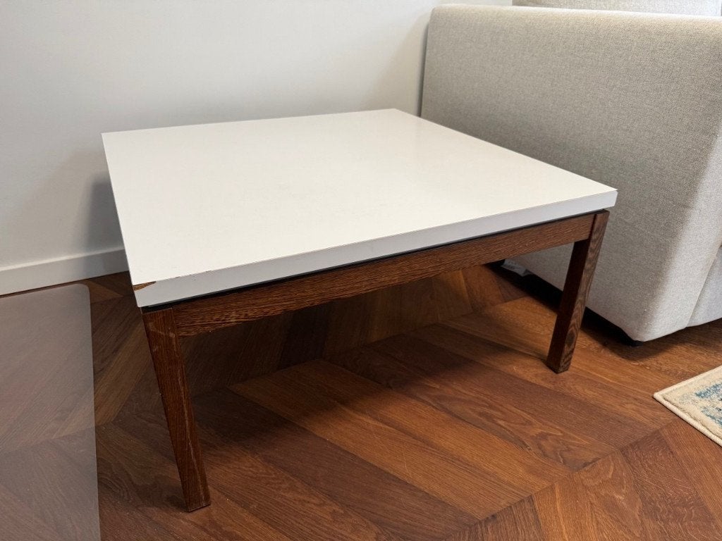 Vintage wengé salontafel, wit formica, ‘t Spectrum stijl, Huis en Inrichting, Ophalen, Gebruikt, 50 tot 100 cm, Vierkant