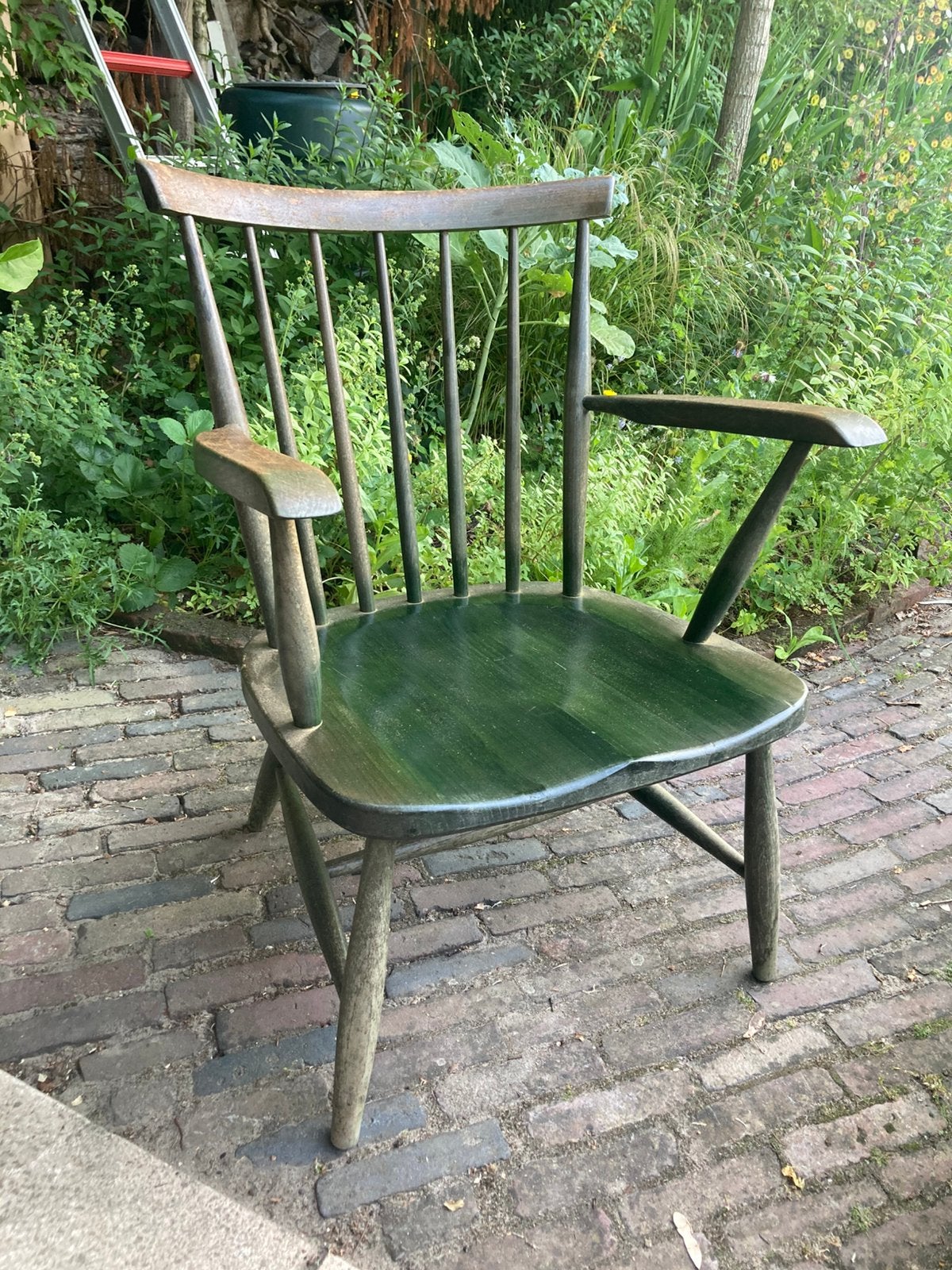 Deense spijlenstoel/fautuil, Ophalen, Zo goed als nieuw, Bruin, Eén