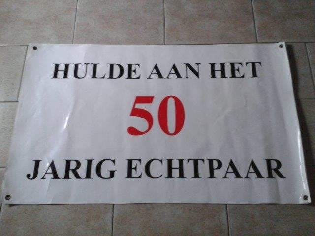 spandoek 50 jaar getrouwd te huur, Ophalen, Zo goed als nieuw, Geboorte of Huwelijk