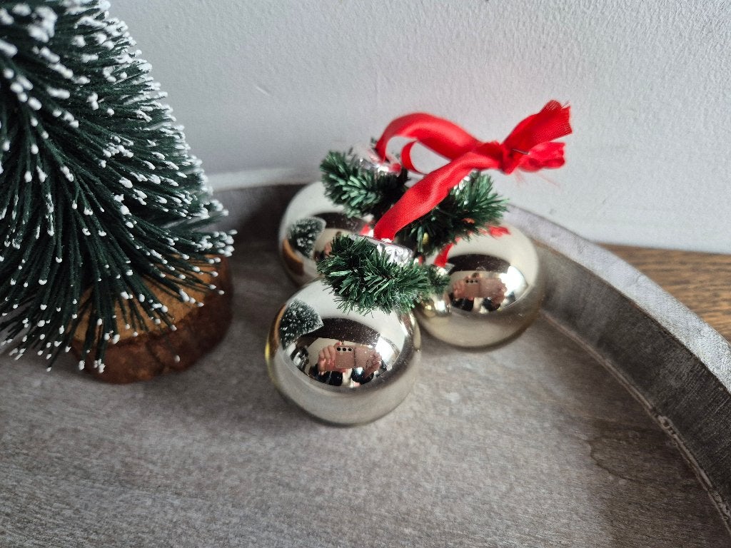 Vintage kerstballen met groen kraagje 536, *, Gebruikt, *, Ophalen of Verzenden