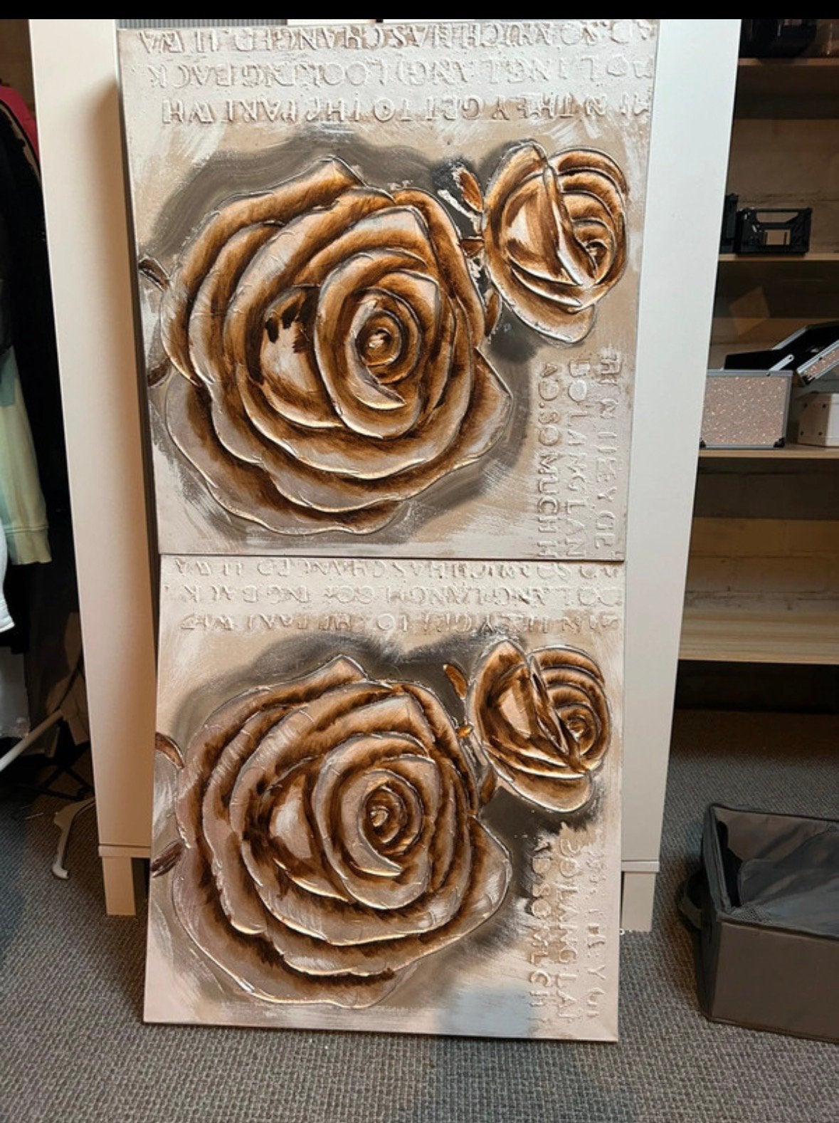 Sfeervolle Set van 2 canvas schilderijen rozen, Ophalen, Zo goed als nieuw