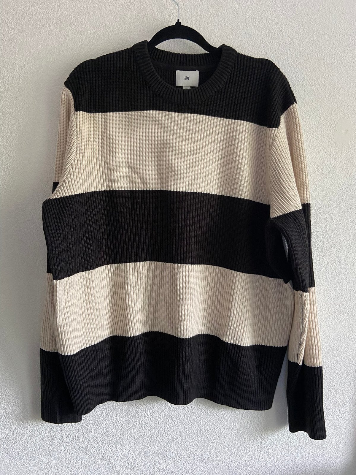 XL streep trui dikke stof, Kleding | Dames, Truien en Vesten, H&M, Verzenden, Zwart, Maat 42/44 (L)