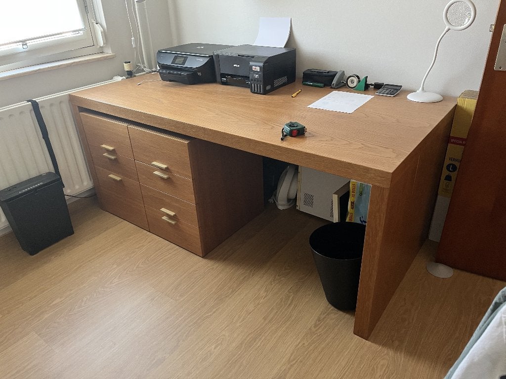 Houten directie bureau., Ophalen, Gebruikt, Hout, 180 cm