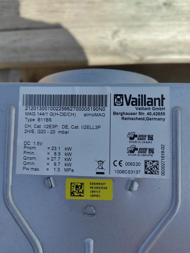 Vaillant atmoMAG MAG 144/1 G doorstroomboiler, Ophalen, 30 tot 80 cm, Gebruikt, Cv-ketel of Combi-ketel