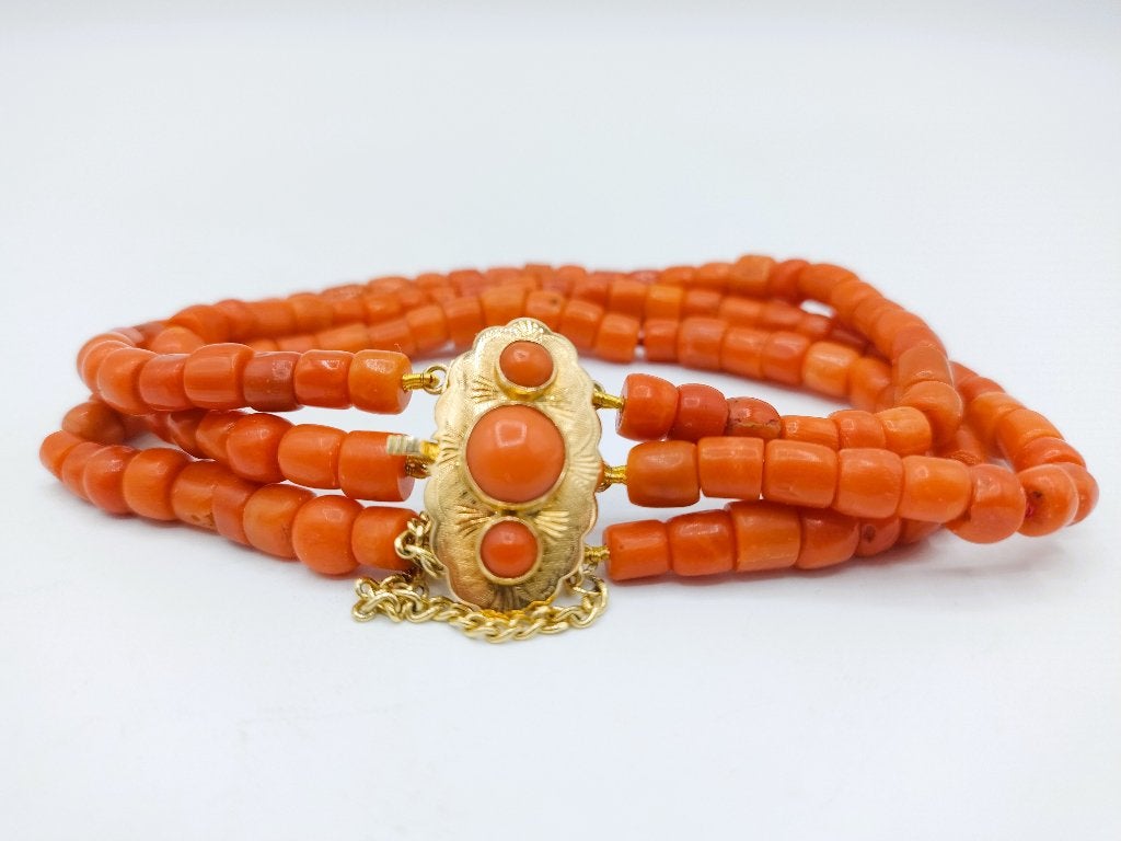 Bloedkoralen armband met gouden slot, Amsterdam, Verzenden, Goud, Armband