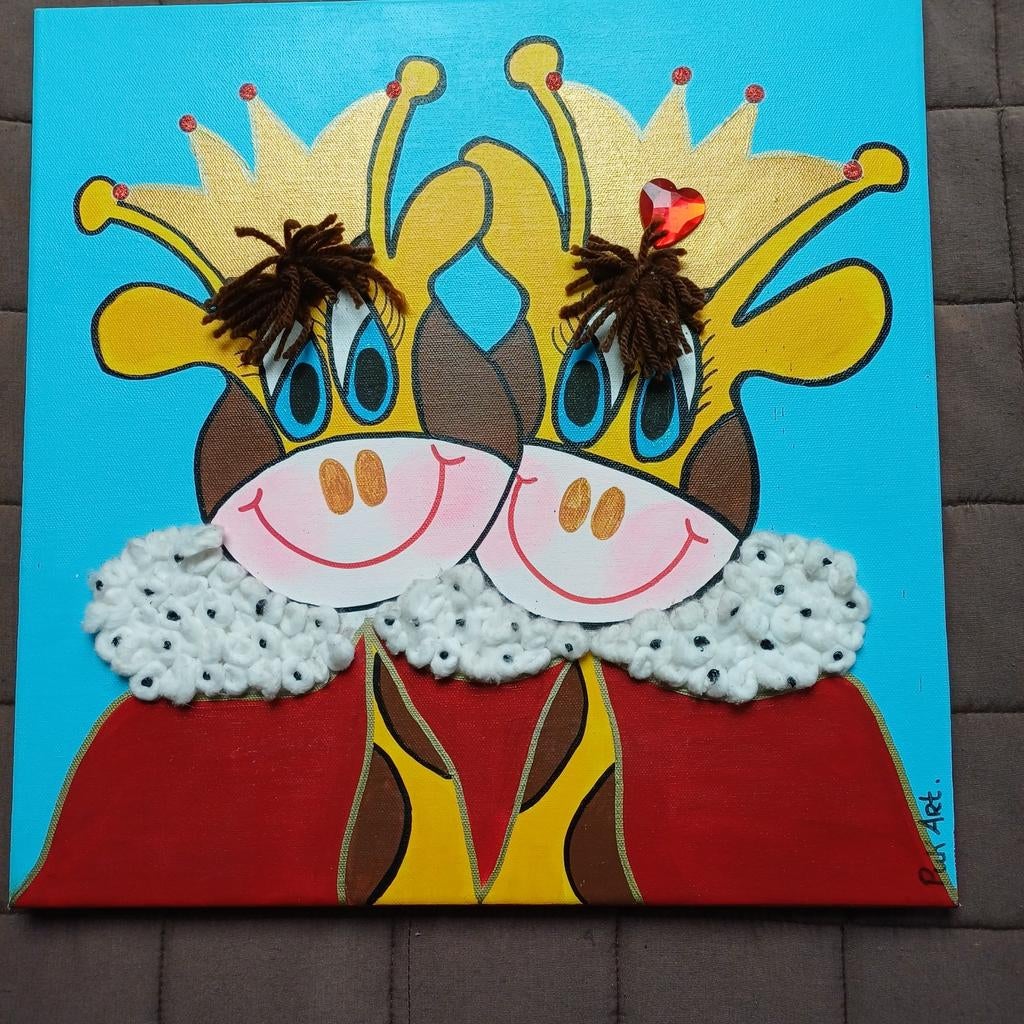 Leuke kinderafbeelding Puk Art - Giraffenkoningen, Antiek en Kunst, Kunst | Schilderijen | Klassiek, Ophalen of Verzenden