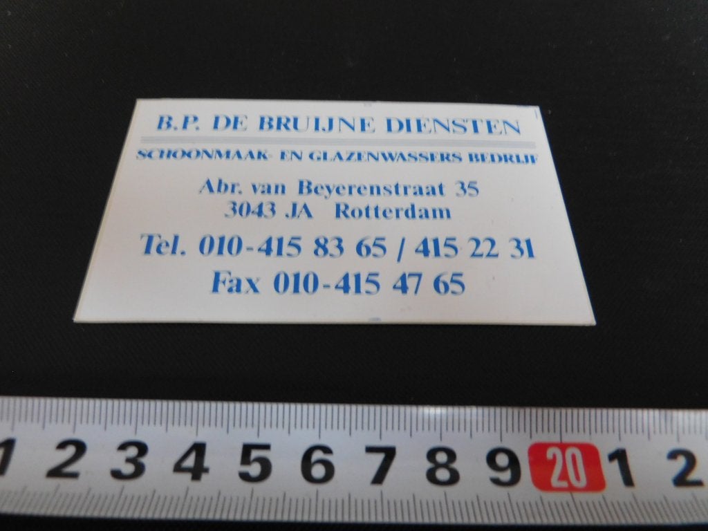 sticker Rotterdam B.P. DE BRUIJNE DIENSTEN schoonmaak en gla, Ophalen, Zo goed als nieuw