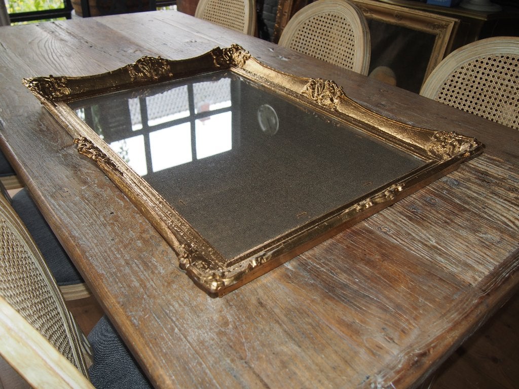 Oude Houten Lijst met Glas - Goudkleurig, Ophalen, Gebruikt, 63 cm, Hout