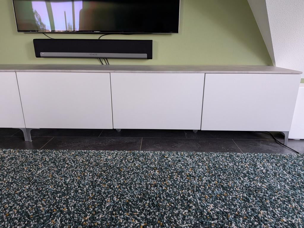 TV meubel Ikea Bestå: wit met 2 deurtjes en 1 lade, Ophalen, Gebruikt, 150 tot 200 cm, Minder dan 100 cm