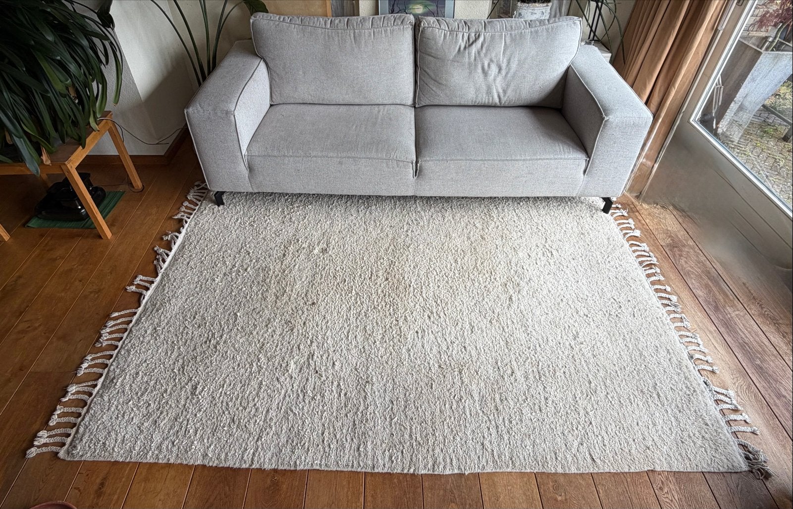 Vintage wollen kleed crème/beige - 260x165, Ophalen, Gebruikt, 150 tot 200 cm, 200 cm of meer