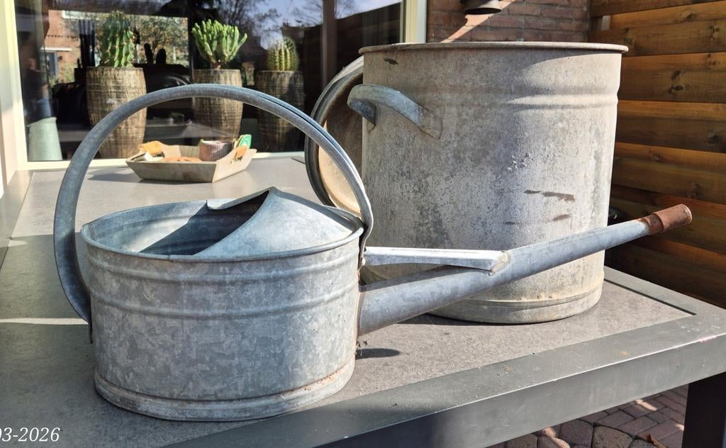 Zinken weckketel Ton en Gieter, zie omschrijving, Tuin en Terras, Ophalen, Gebruikt, Kunststof