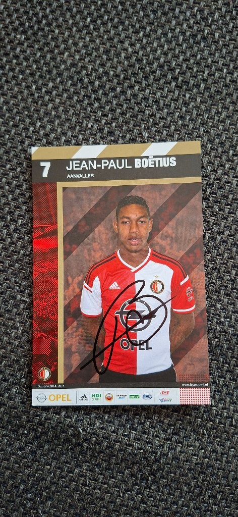 Spelerskaart met handtekening Jean Paul Boetius # Feyenoord, Verzamelen, Ophalen of Verzenden, Nieuw, Feyenoord, Spelerskaart