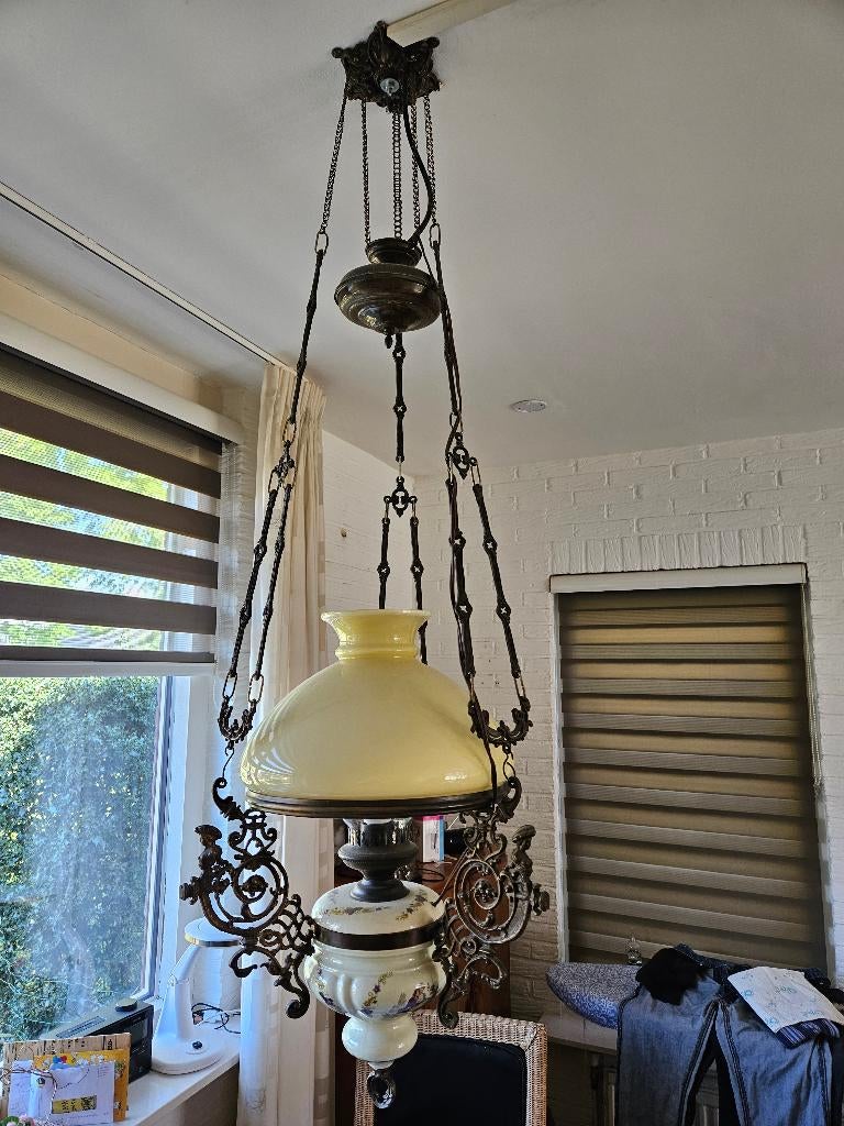 MOOIE VINTAGE HANGLAMP MET GLAZEN KAP., Ophalen, Gebruikt, Minder dan 50 cm