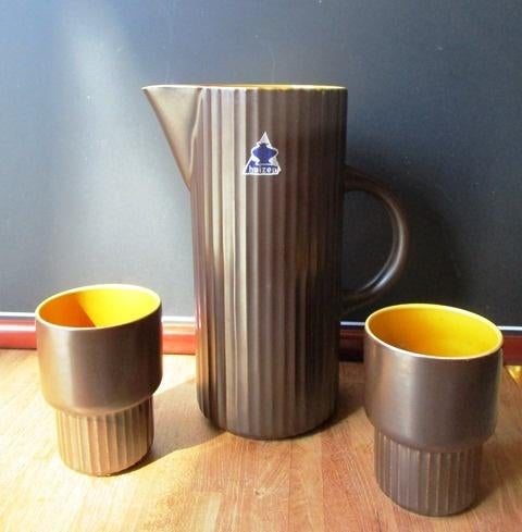 Driehoek Huizen kan melk set vintage Noovo aardewerk, Ophalen of Verzenden