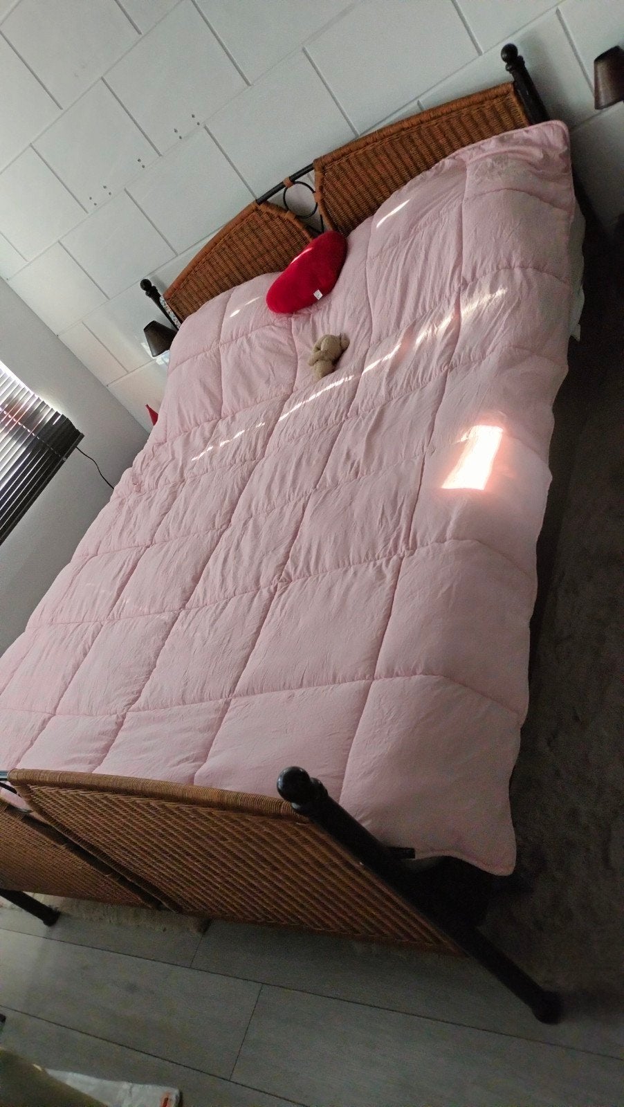 Prachtig metalen bed met rotan -160x200, Ophalen, Zwart, Tweepersoons, Zo goed als nieuw