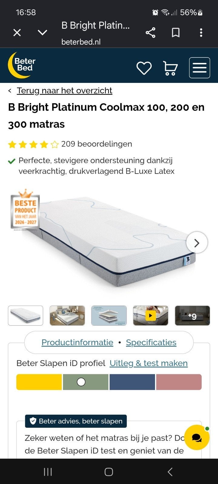 Bright Platinum Cool Matras 300, Ophalen