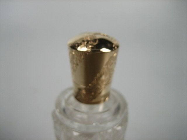 Antiek Kristallen parfumflesje met gouden dop 1880, Antiek en Kunst, Verzenden, Goud