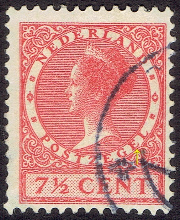 Nederland 1929, Wilhelmina Veth, 7½ cent, rood, plaatfout, Postzegels en Munten, Verzenden, T/m 1940, Gestempeld