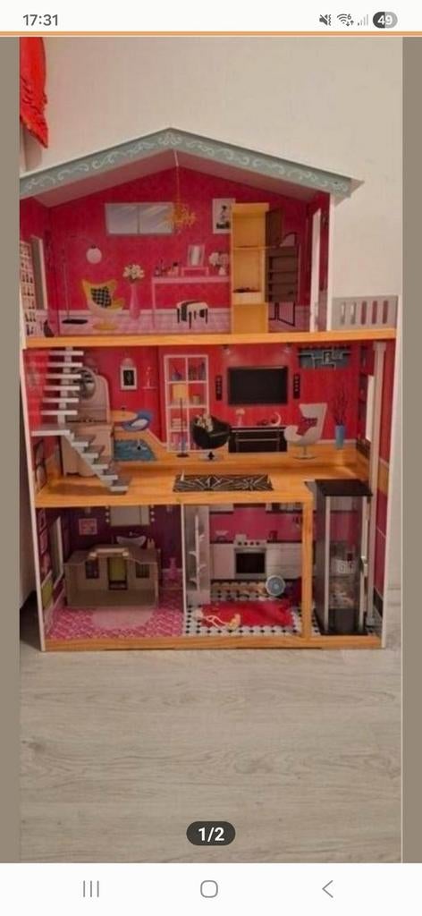 Barbiehuis, groot barbie huis, poppenhuis met lift, Ophalen, Gebruikt, Poppenhuis