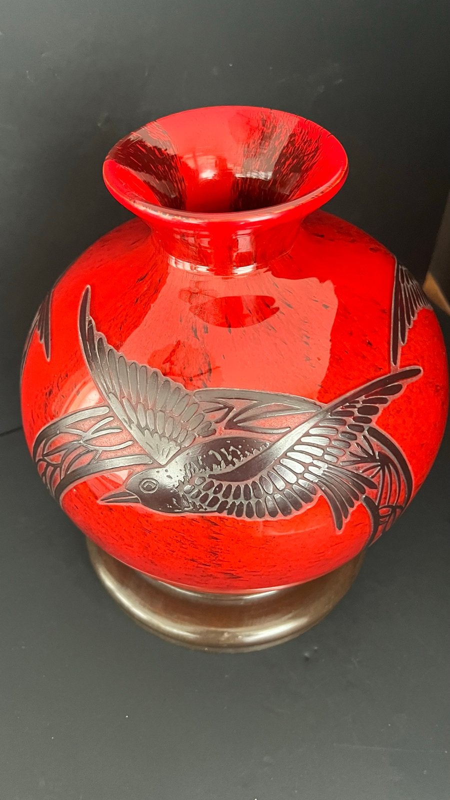 Grote puntgave Legras vaas met geëtste decoratie (ca. 1930-1, Ophalen of Verzenden