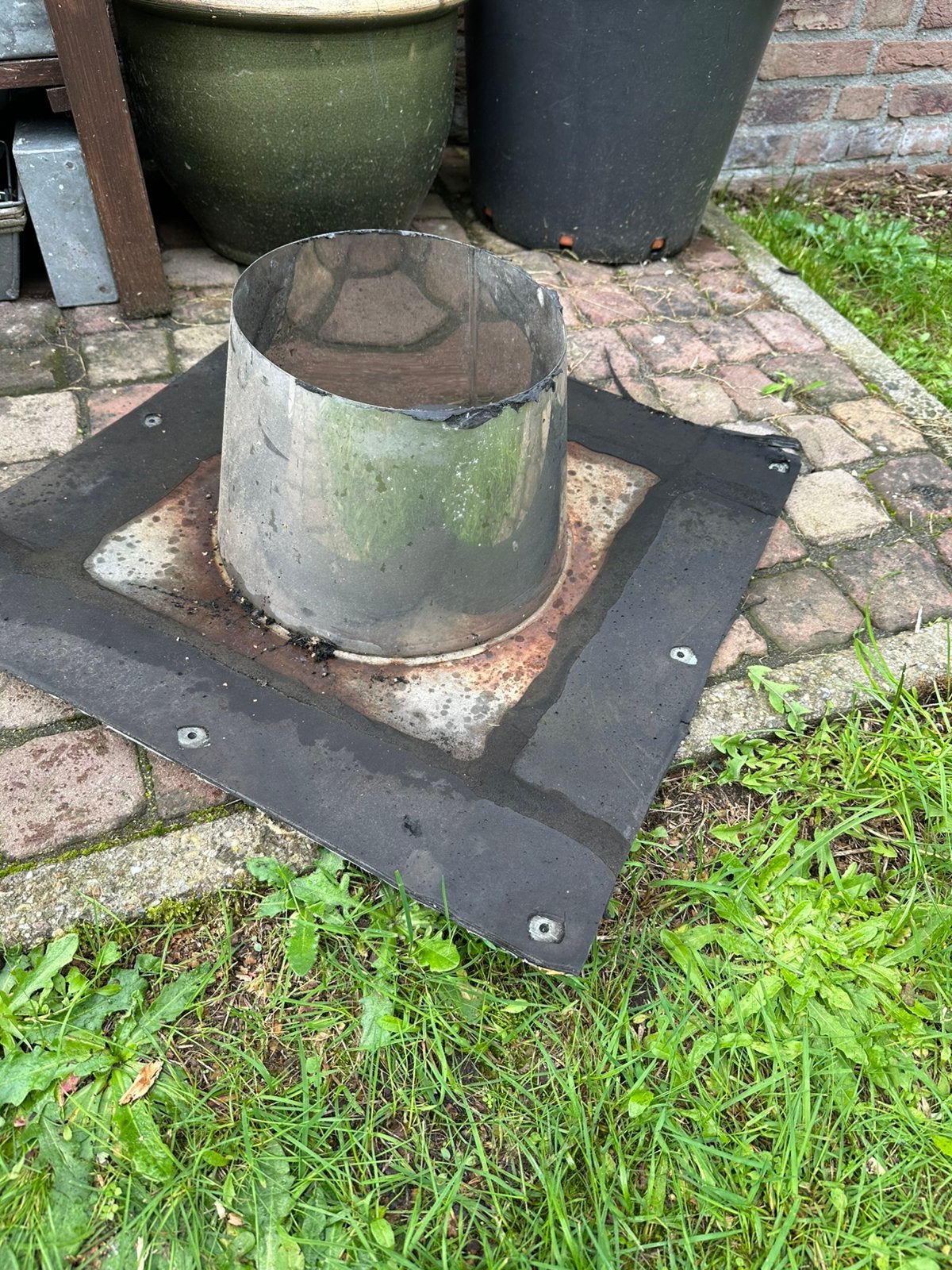 Rookkanaal 21doorsnee dakplaat., Gebruikt, Houtkachel, Ophalen of Verzenden, Hangend