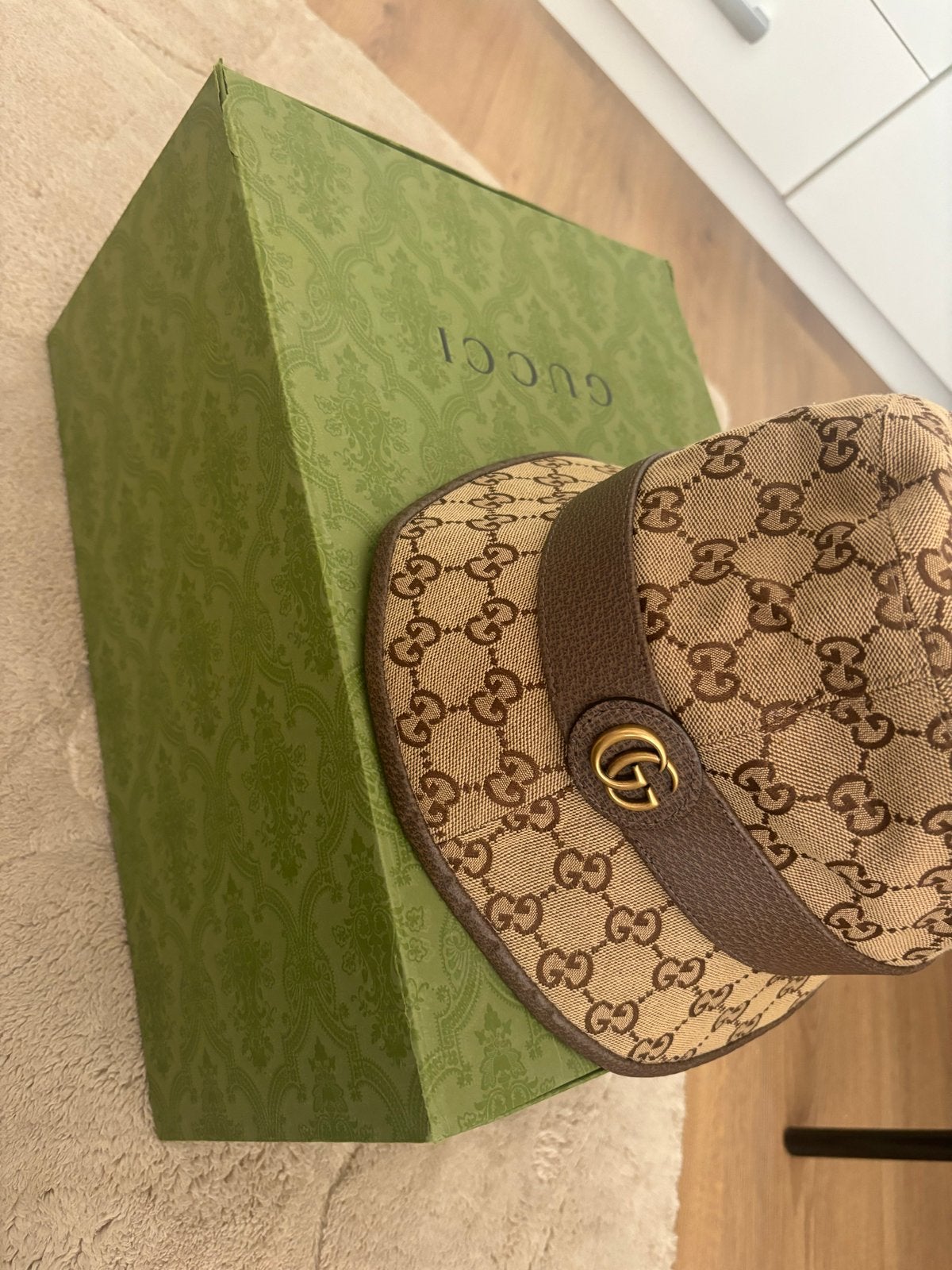 Originele Gucci GG Canvas Bucket Hat, Ophalen of Verzenden, Zo goed als nieuw, 58 cm (L, 7¼ inch) of meer, Hoed