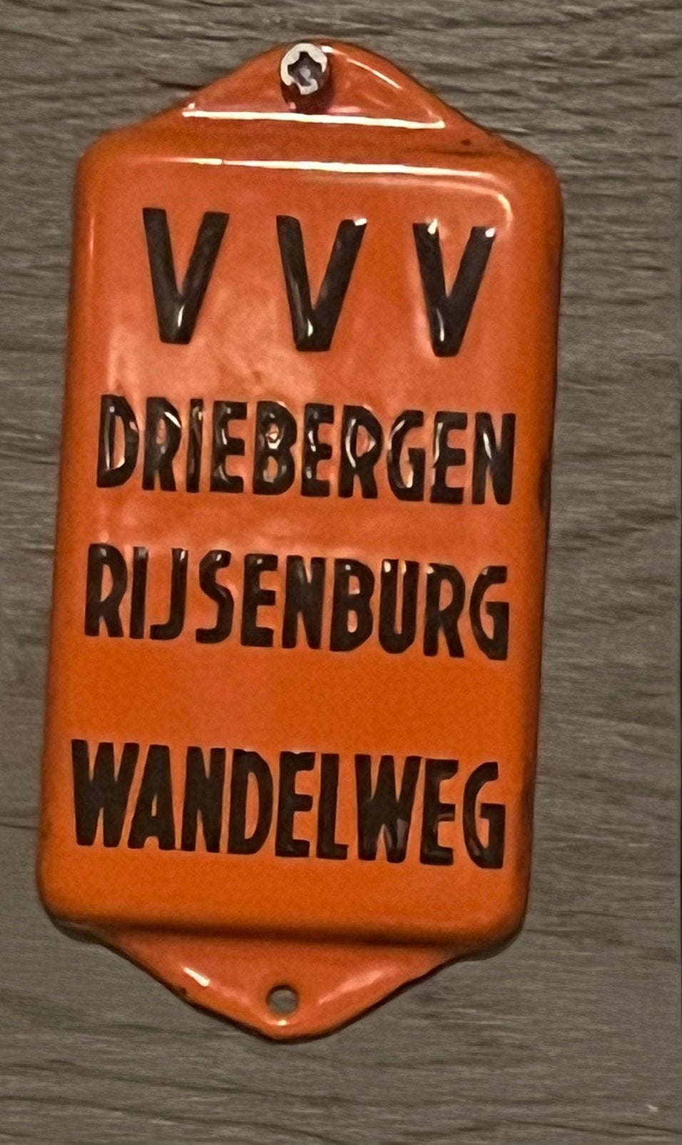 OUD EMAILLE DEURPOSTBORDJE VVV DRIEBERGEN RIJSENBURG, Ophalen of Verzenden, Zo goed als nieuw, Reclamebord