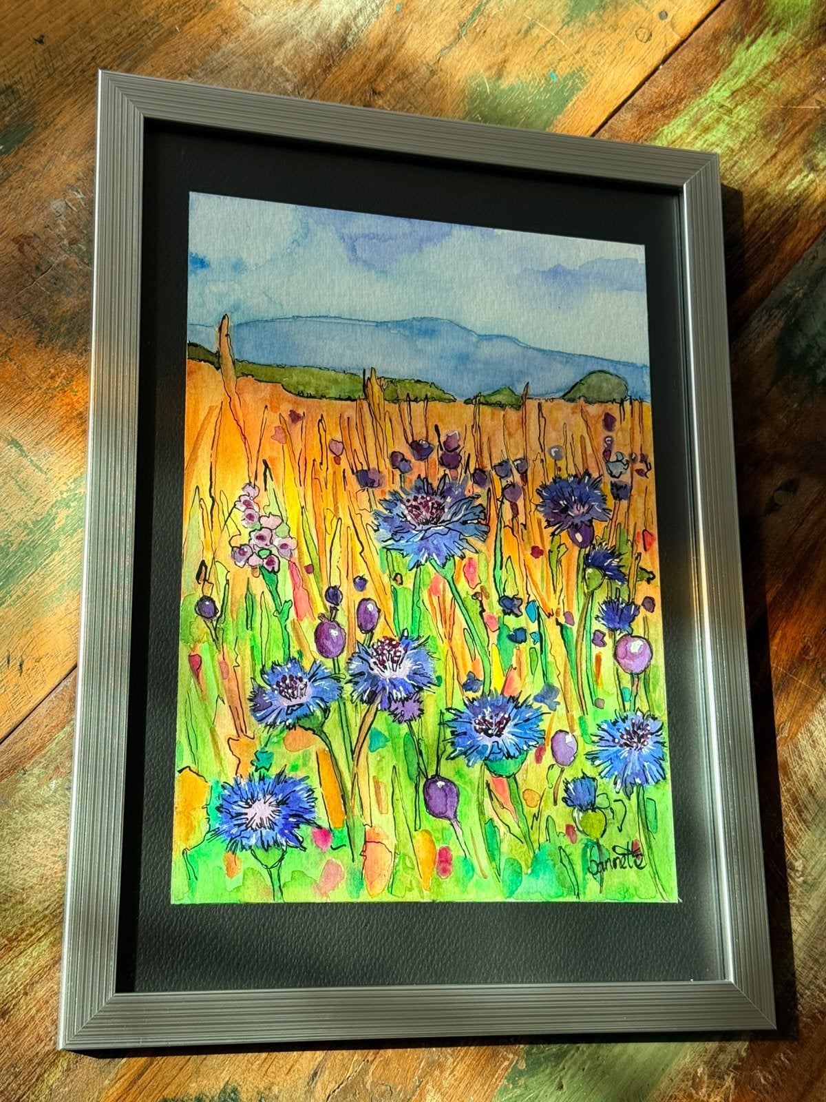 Kleurrijke aquarel korenbloemen, Antiek en Kunst, Verzenden