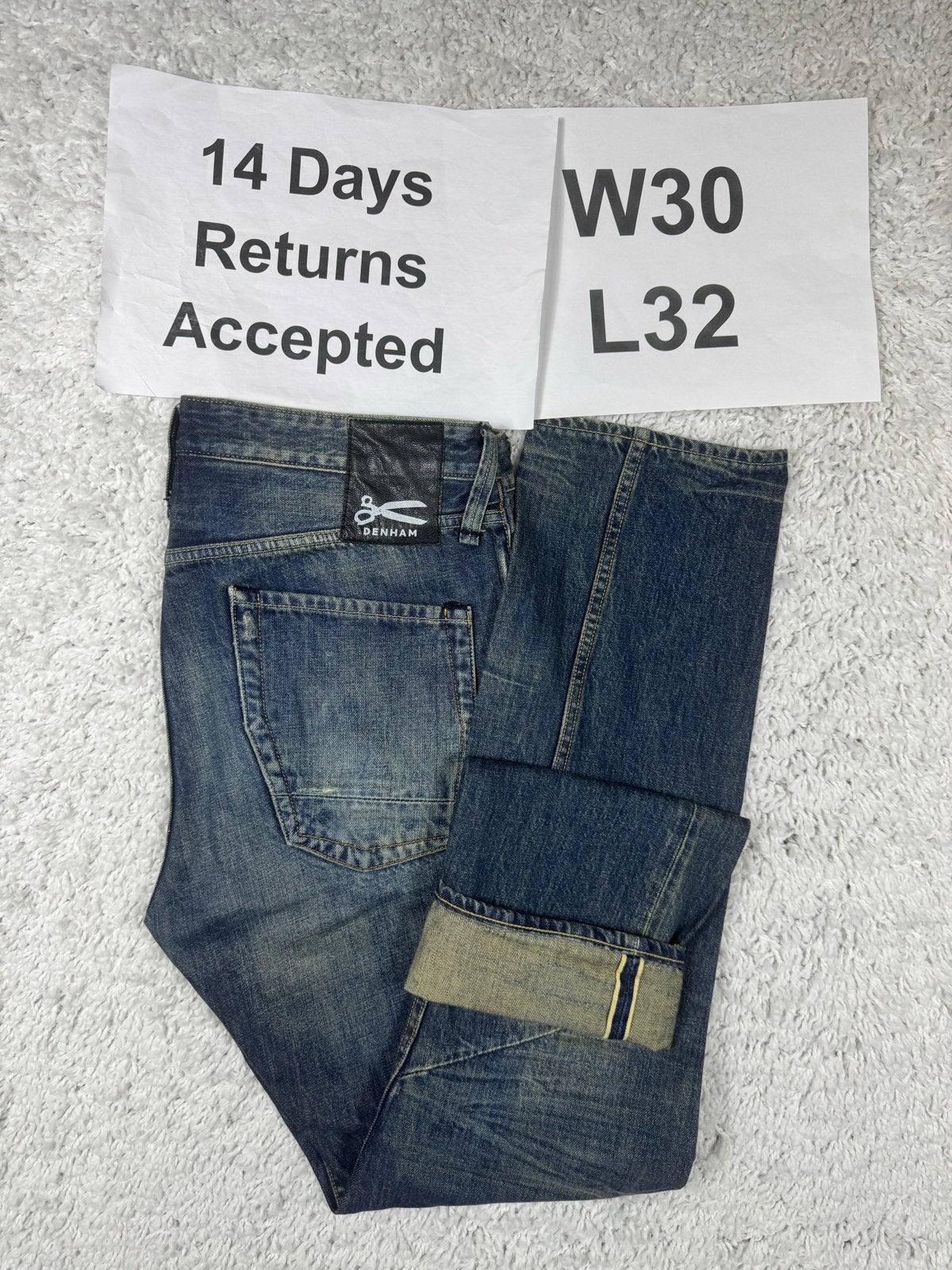 Denham R7 White Oak Cone Denim Selvedge Jeans W30 L32 3428, Blauw, W32 (confectie 46) of kleiner, Ophalen of Verzenden, H