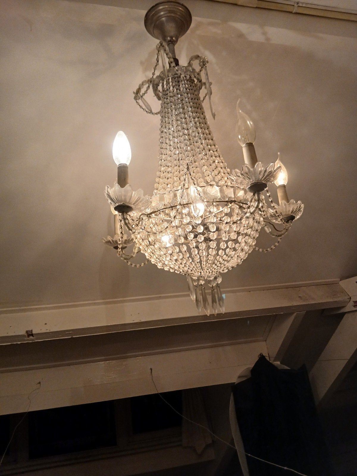 Antieke Kristallen Kroonluchter - Elegante Verlichting, Huis en Inrichting, Lampen | Kroonluchters, Ophalen, Gebruikt, E14 (klein)