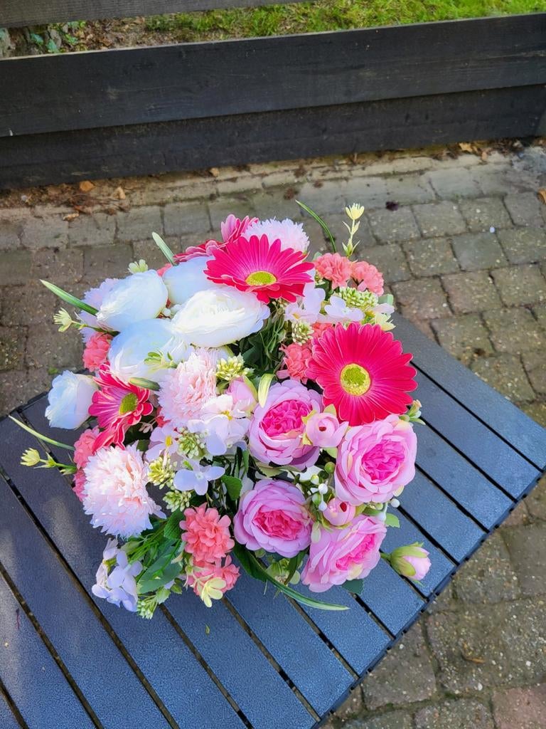 Prachtig kunstbloemstuk in roze en wit, Binnen, Verzenden, 30 cm, Nieuw