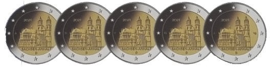 5x 2 Euro Duitsland 2021 - Sachsen Anhalt - Set ADFGJ - UNC, Postzegels en Munten, Verzenden, Duitsland, 2 euro, Setje