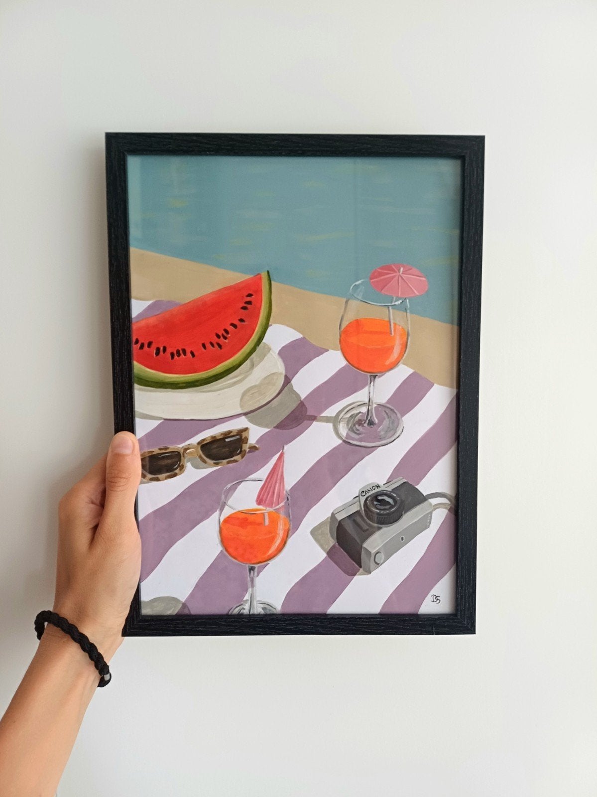 Origineel acryl schilderij van watermeloen en aperolspritz, Ophalen of Verzenden