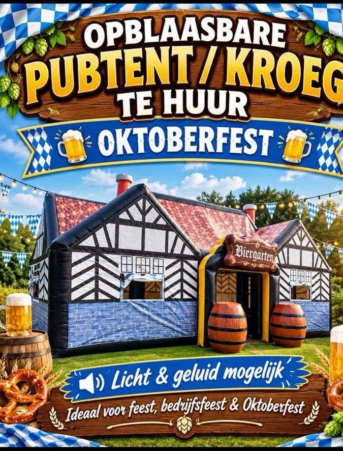 Te Huur:Opblaasbare partytent/pubtent/kroeg, Hobby en Vrije tijd, Ophalen of Verzenden, Gebruikt, Overige