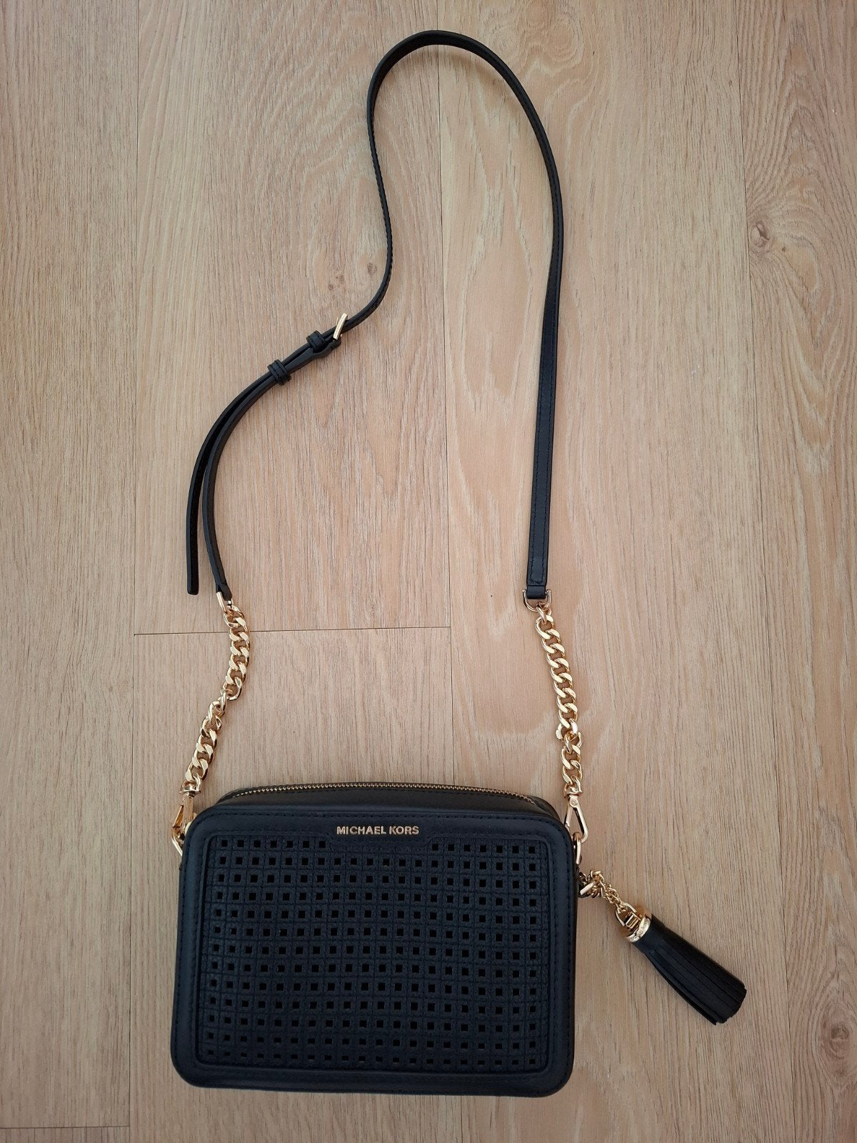 Michael Kors Jet Set medium camera bag tas zwart leer, Ophalen, Zo goed als nieuw, Zwart, Leer