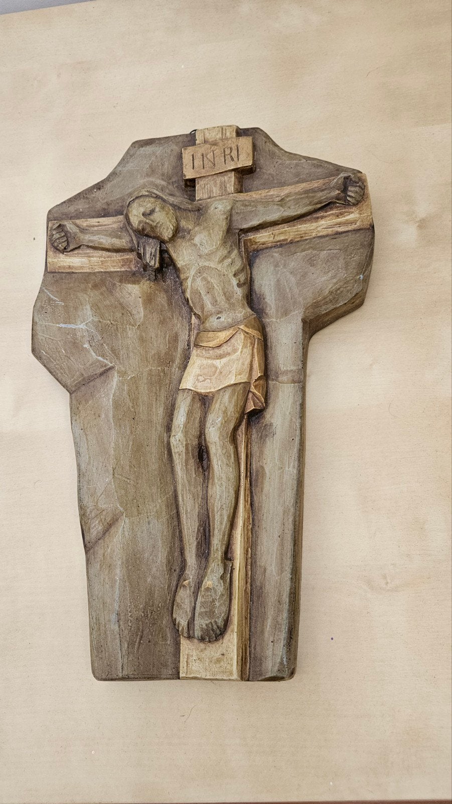 Jezus aan het kruis gipsen beeld - 33x21 cm, Ophalen of Verzenden