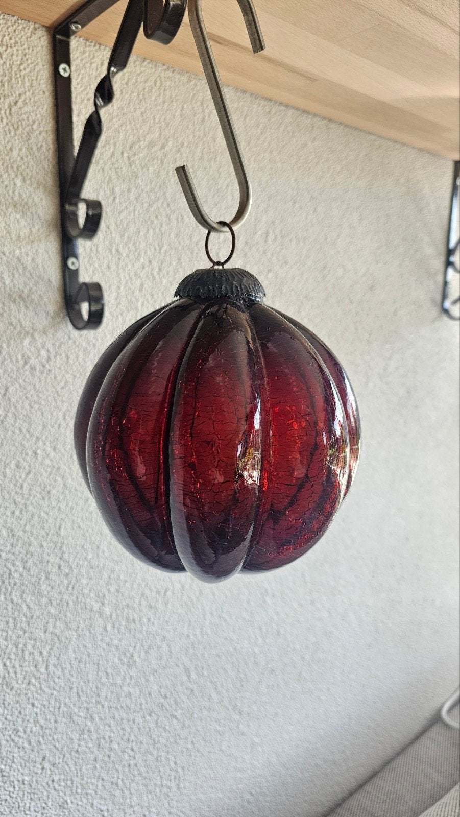 Vintage rode glazen heksenbal pompoen – Kugel (craquele), Antiek en Kunst, Ophalen of Verzenden