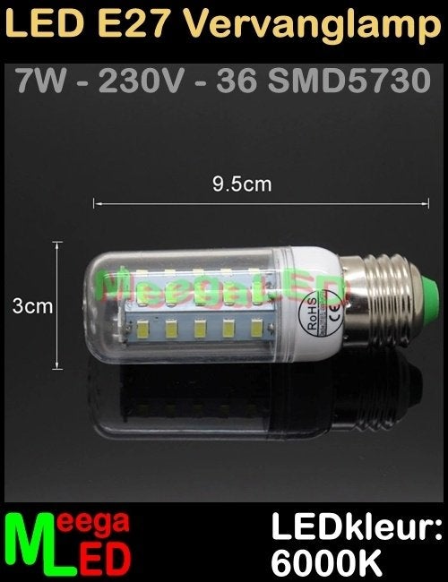 LED E27 lamp 7 Watt Mais / Corn lamp Wit 6000K - 11 stuks, Led-lamp, 60 watt of meer, Nieuw, Overige merken