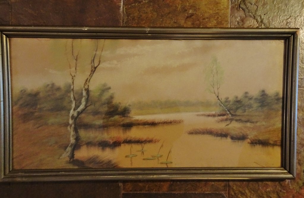 Pastel van een WATERLANDSCHAP Vennebos in Brabant heel oud, Antiek en Kunst, Realistisch, Ophalen of Verzenden, Pastel, Handgeschilderd
