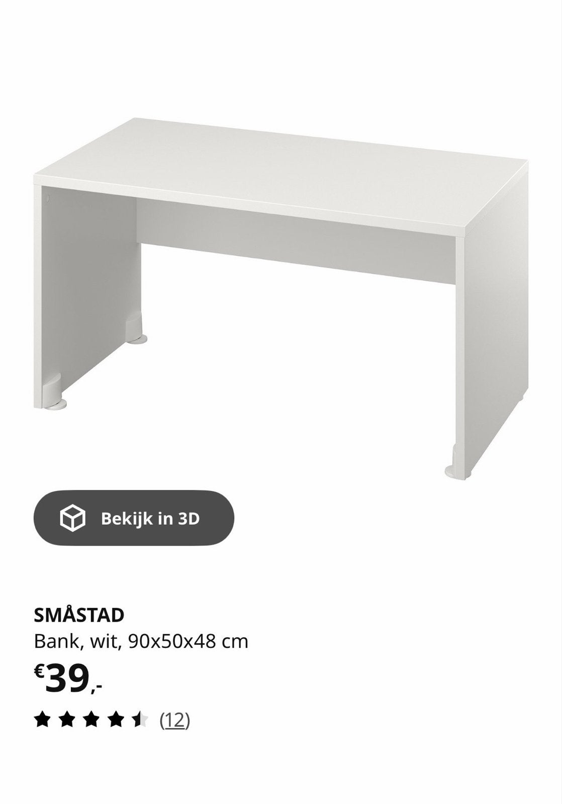 IKEA SMÅSTAD Bank/Bureau Wit 90x50x48 cm, Ophalen, Gebruikt, IKEA, Kinderbureau