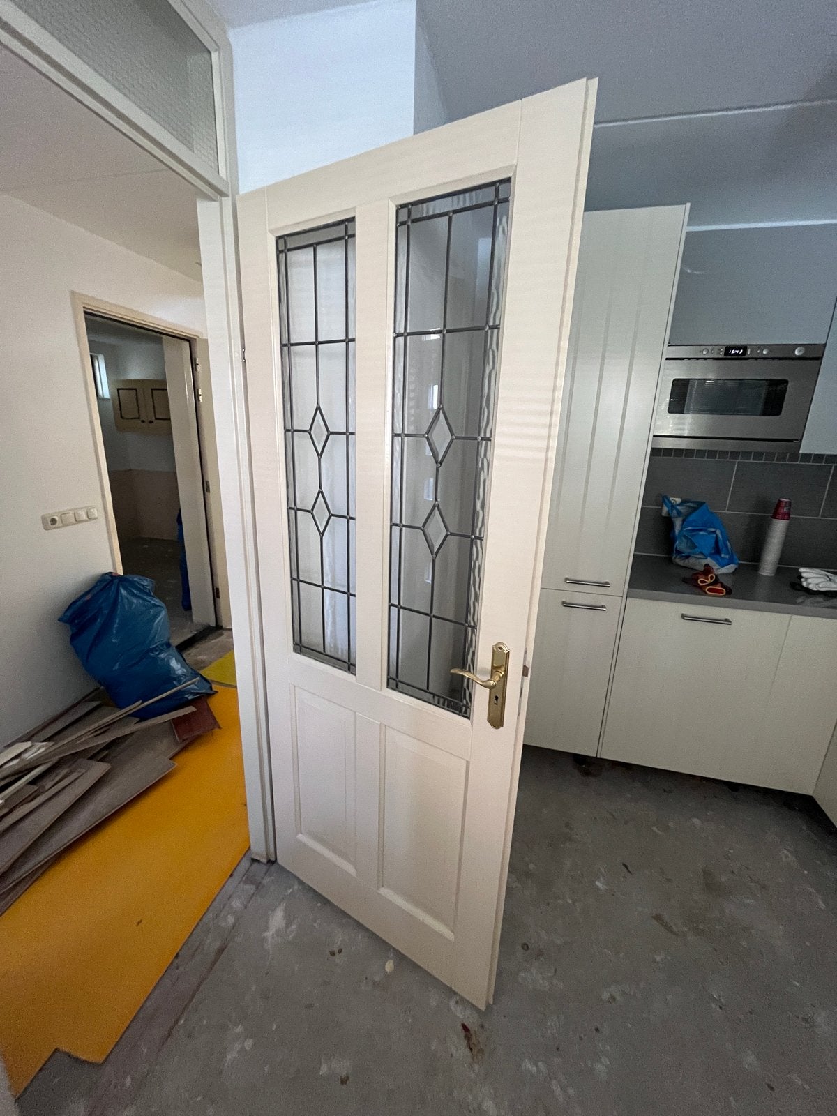 Binnendeur met glas in lood, Doe-het-zelf en Verbouw, Ophalen, Gebruikt, 80 tot 100 cm, Binnendeur