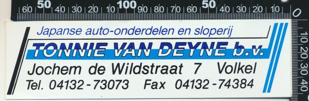 Sticker: Tonnie van Deyne Japanse auto-onderdelen - Volkel, Ophalen of Verzenden, Zo goed als nieuw, Auto of Motor