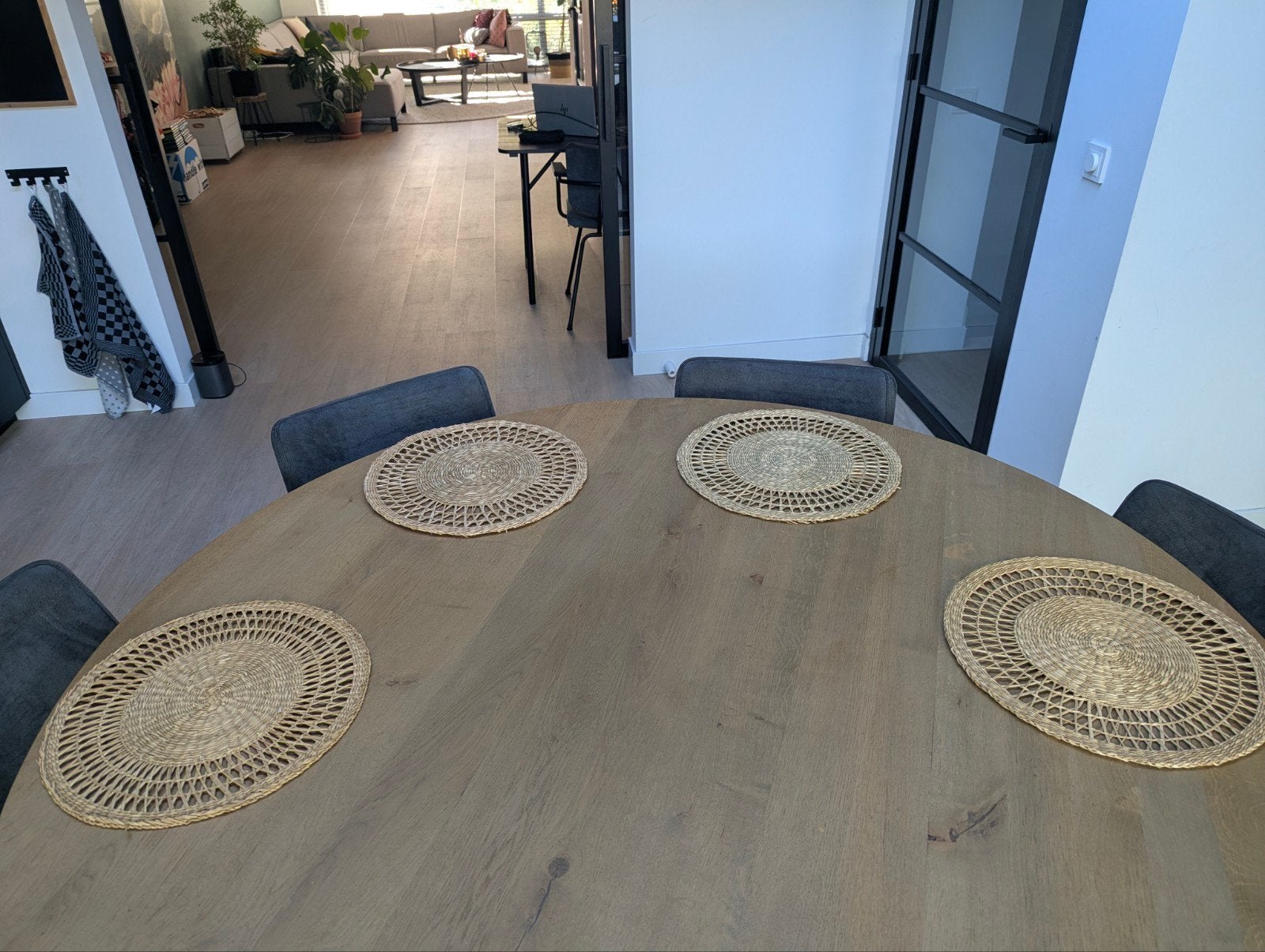Set van 4 nieuwe zeegras placemats Dille & Kamille rond open, Huis en Inrichting, Ophalen of Verzenden, Nieuw