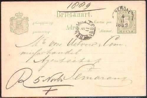 P019 Briefkaart Nederlands Indie Kleinrondstempel Kendal, Postzegels en Munten, Ophalen of Verzenden, Briefkaart