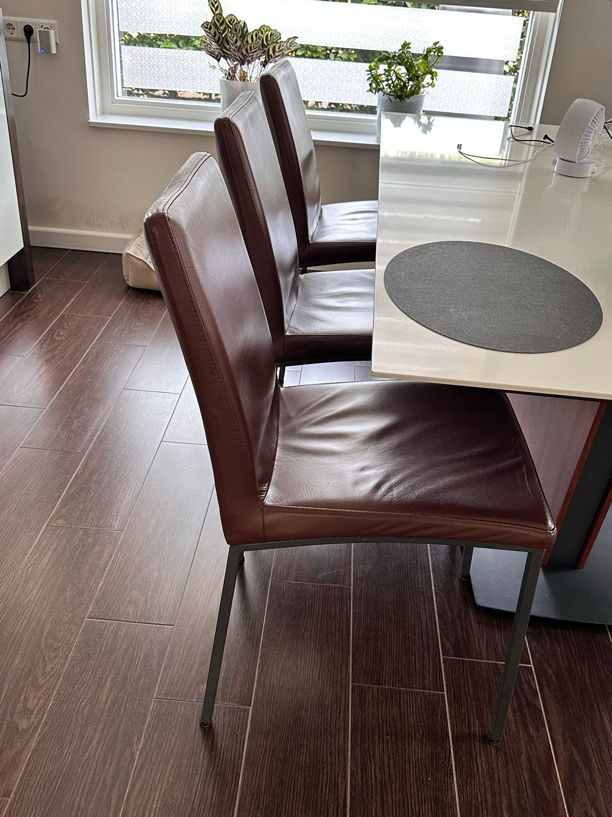 BoConcept eetkamerstoelen, bruin leer 6 (of 4) stuks, Ophalen, Gebruikt, Bruin, Leer